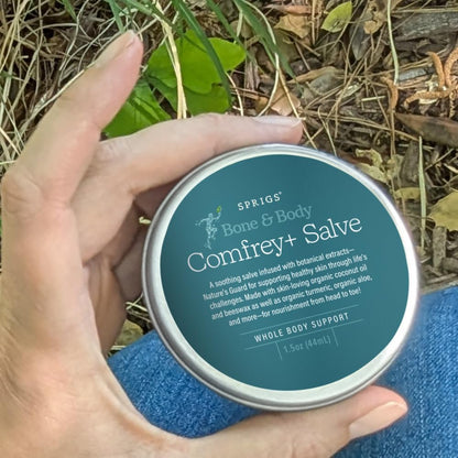 SPRIGS Organic Comfrey Salve for Skin – Herbal Moisturizing Balm with Aloe, Turmeric & Calendula | Coconut Oil & Beeswax Botanical Skin Care (2 oz)