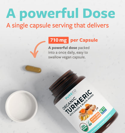 Organic Turmeric Ginger Black Pepper Supplement - High Potency Organic Turmeric Curcumin Capsules with Ginger & Black Pepper for Enhanced Benefits and Absorption - Vegan & Non-GMO (2 Month Supply)