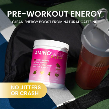 AminoLean Pre Workout Powder & Natural Amino Energy with Vegan BCAA + EAA | Jitter-Free Preworkout Energy from Green Tea + Amino Acids & Weight Management for Women & Men - Vegan, Zero Sugar, No Crash
