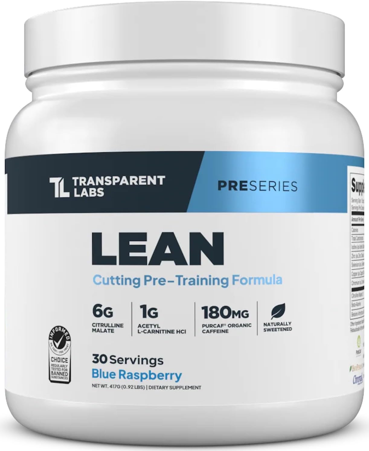 Transparent Labs Lean Pre-Workout Powder (30 Servings, Blue Raspberry) & BCAA Glutamine (30 Servings, Strawberry Lemonade)