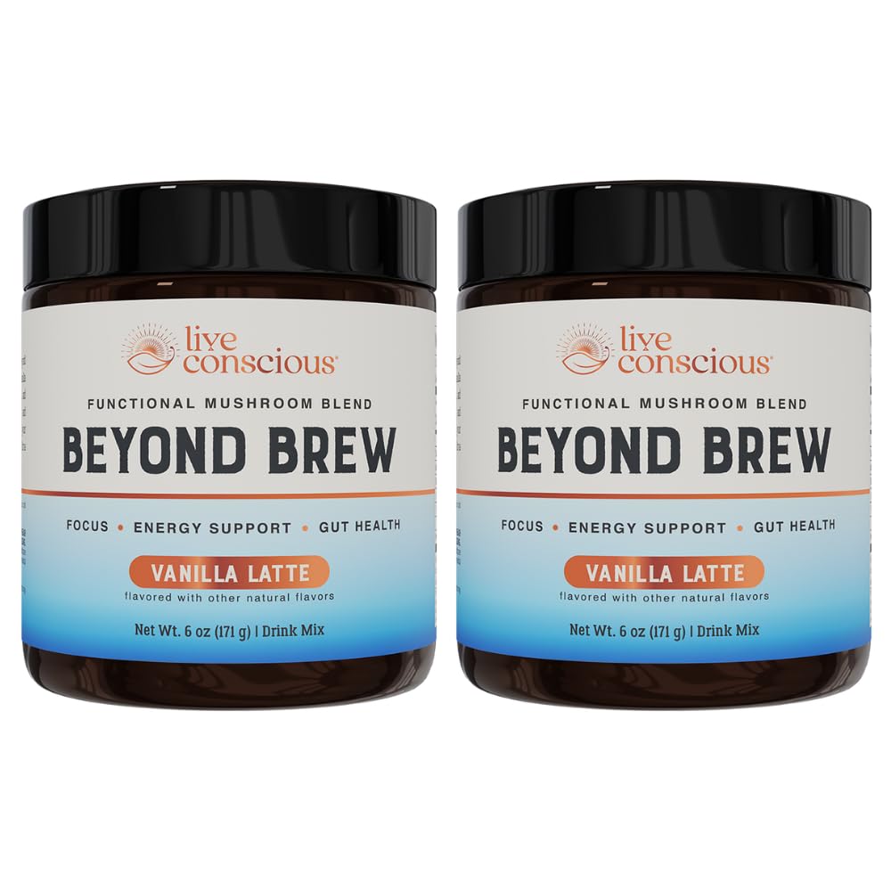 Live Conscious Beyond Brew - Coffee Alternative - Low Caffeine - Mushroom Complex w/Lion’s Mane, Reishi, Cordyceps & Chaga for Sustained Focus, Energy & Immunity - w/Prebiotics & Probiotics - 30