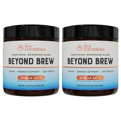Live Conscious Beyond Brew - Coffee Alternative - Low Caffeine - Mushroom Complex w/Lion’s Mane, Reishi, Cordyceps & Chaga for Sustained Focus, Energy & Immunity - w/Prebiotics & Probiotics - 30