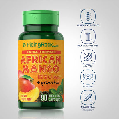 Piping Rock African Mango Seed Extract 1220 mg | 90 Capsules | with Green Tea | Extra Strength