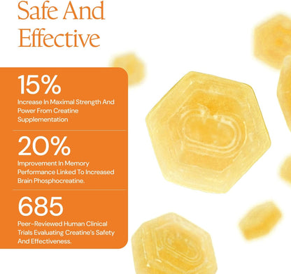 Create Creatine Monohydrate Gummies for Men & Women, Boost Focus, Strength, and Endurance, Anti-Melting Formula, Vegan, Gluten-Free, Non-GMO, 1.5g of Creatine per Gummy (Orange)