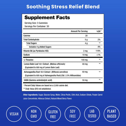 NutraChamps Calm Gummies, Stress Gummies Supplement with Ashwagandha, L-Theanine, GABA, Vitamin B6 & Lemon Balm, Supports Mood, Focus & Stress Relief, Natural Berry, 90 Gummies
