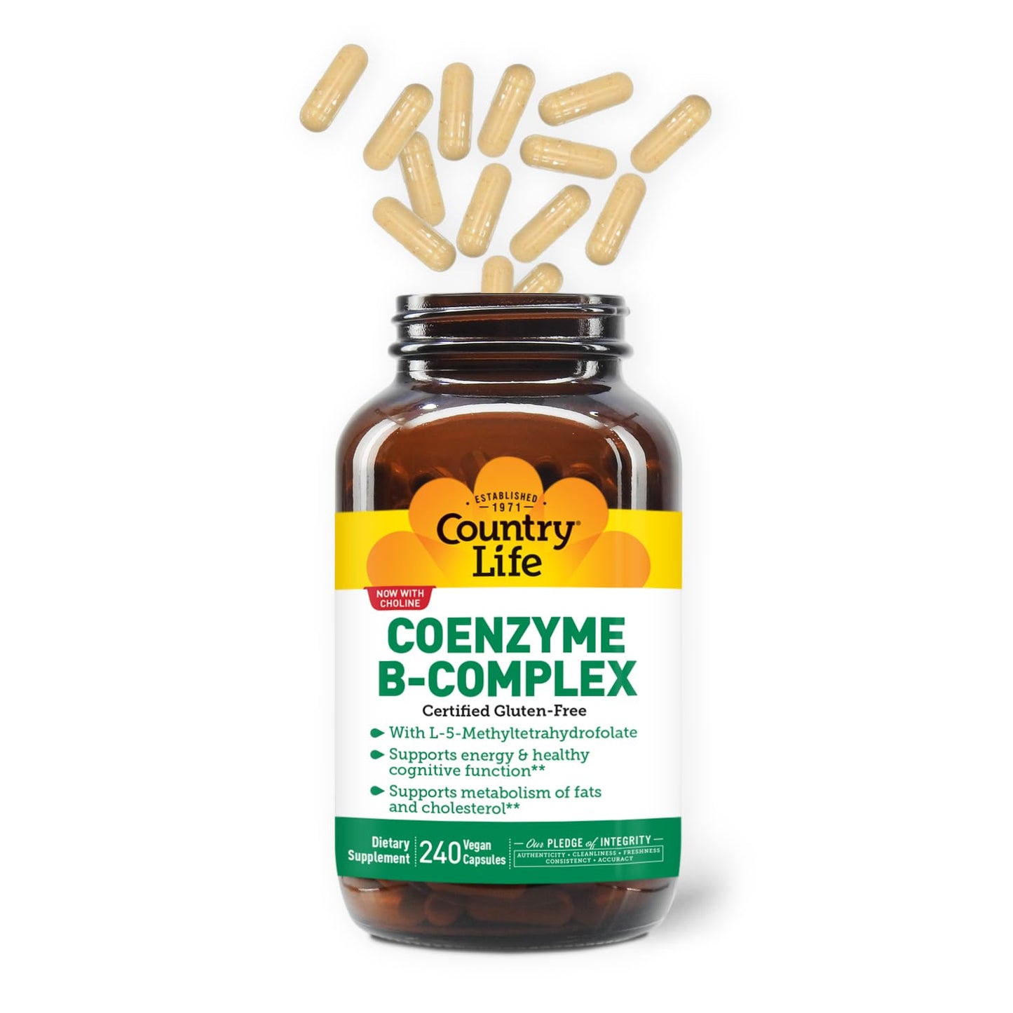 Country Life Coenzyme B-Complex, 120 Capsules | Supports Energy & Metabolism, Mood & Cognitive Function, Vegan, Gluten-Free, Bioavailable B Vitamins with Choline