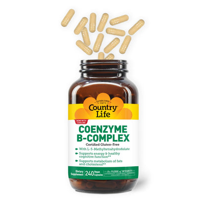Country Life Coenzyme B-Complex, 120 Capsules | Supports Energy & Metabolism, Mood & Cognitive Function, Vegan, Gluten-Free, Bioavailable B Vitamins with Choline