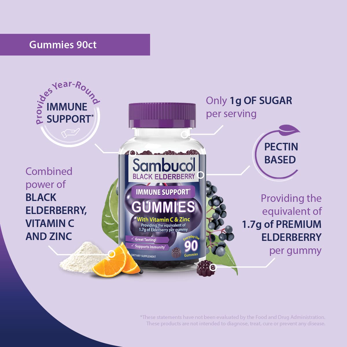 Sambucol Elderberry Gummies for Adults with Vitamin C; Zinc; Sambucus Elderberry