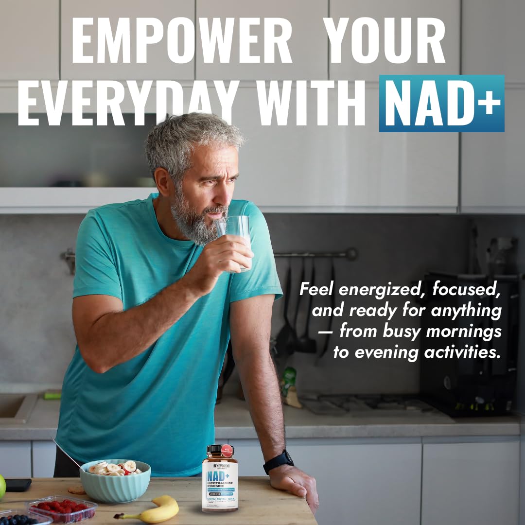 Benevolent NAD+ Supplement 1050mg, Max Absorption 3in1 NAD Supplements for Women & Men with Nicotinamide Riboside, Trans-Resveratrol & TMG, NAD Plus for Cellular Energy, Brain Support & Aging, 90 Caps