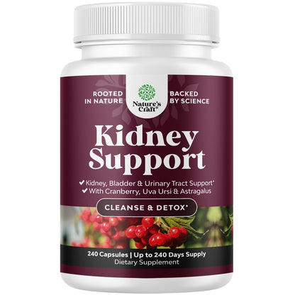 Advanced Kidney Support Supplement - Kidney Cleanse Detox & Repair Cranberry Extract Capsules with Uva Ursi, Stinging Nettle & Astragalus for Kidney Health - Urinary Tract Health - 60 Count
