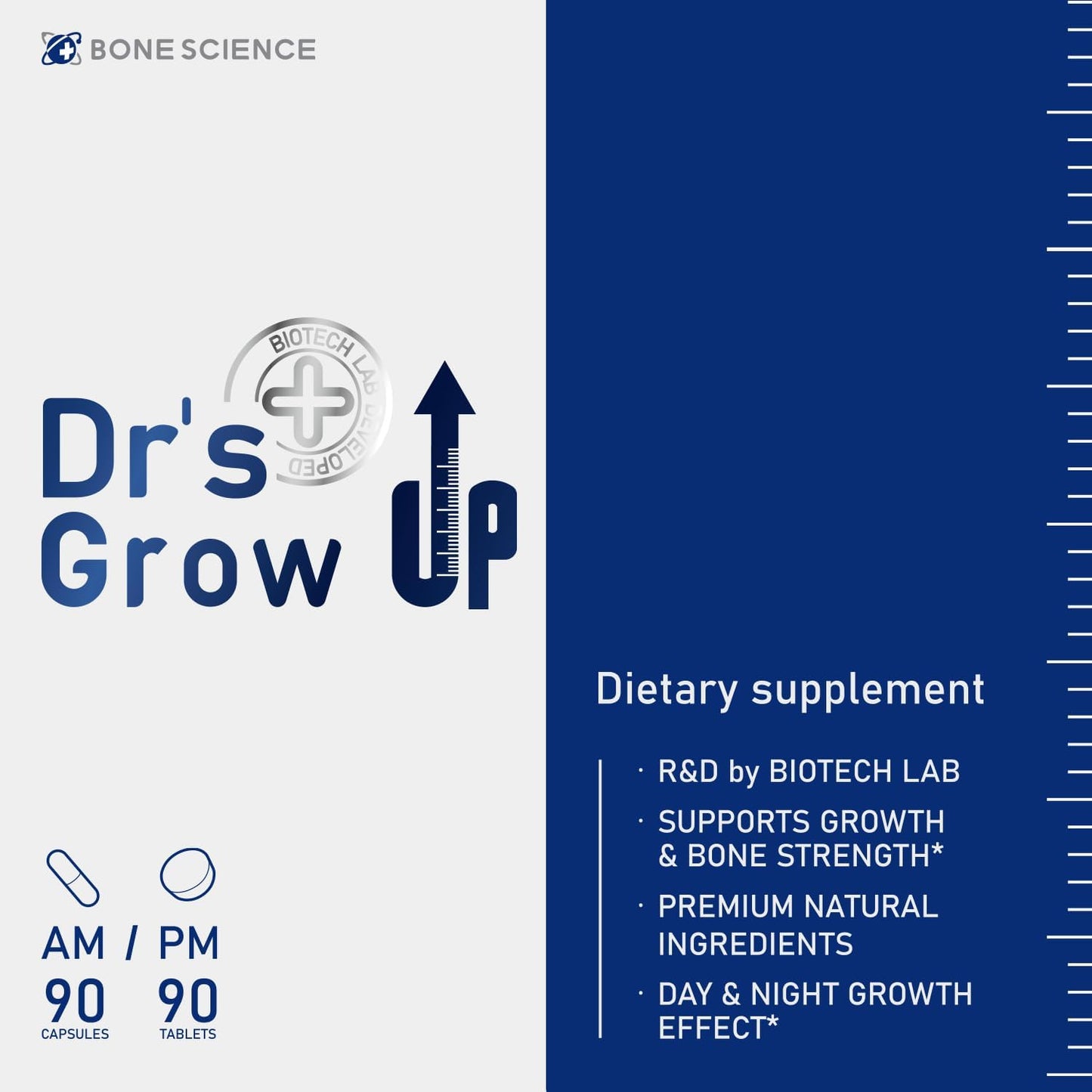 BONE SCIENCE Dr’s Grow UP AM & PM Bone and Growth for Kids and Teens, Day and Night System, Daily Formula with Highly Absorbable Essential Minerals, Vitamin D3 and K2 (MK-7)