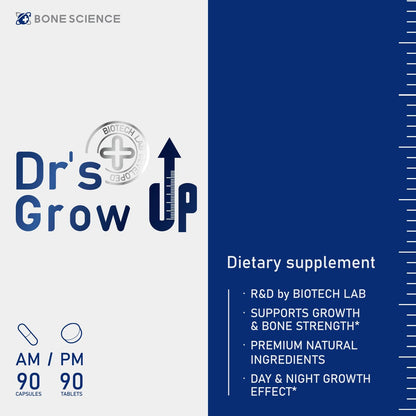 BONE SCIENCE Dr’s Grow UP AM & PM Bone and Growth for Kids and Teens, Day and Night System, Daily Formula with Highly Absorbable Essential Minerals, Vitamin D3 and K2 (MK-7)