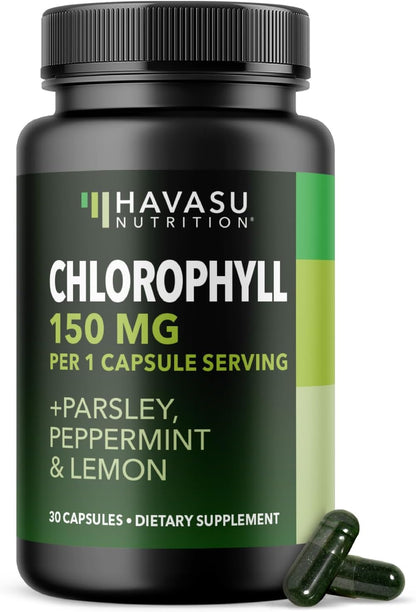 Chlorophyll Pills for Internal Cleanse & Balance, 30 Count, Internal Detox | Skin Health and Body Deodorizing Supplement with Parsley Peppermint & Lemon Extract, Vegan Non-GMO Chlorophyll Capsules