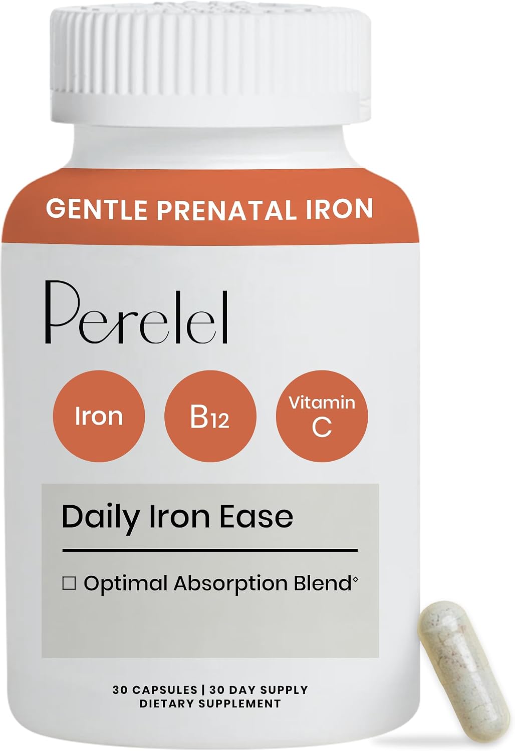 Perelel Daily Iron Ease 15mg Iron Supplement with Vitamin C & B12