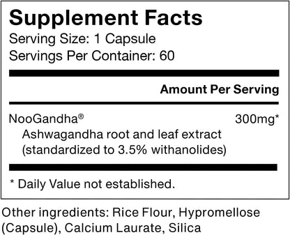 Momentous Ashwagandha Supplement - 300 mg NooGandha Ashwagandha Extract - Cognitive Performance, Alertness, & Focus Support - NSF Certified for Sport - Vegan - GMO- & Gluten-Free - 60 Servings