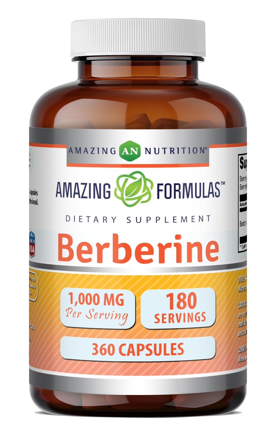 Amazing Formulas Berberine 1000mg Per Serving Capsules Supplement | Non GMO | Gluten Free | Made in USA (360 Count)