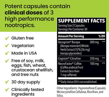 LifeSeasons NeuroQ - Smart Thinking Supplement Pills - Brain Power + Mental Focus Booster - Memory & Attention - Bacognize Bacopa, Cognizin Citicoline & Coffee Extract - 60 Capsules