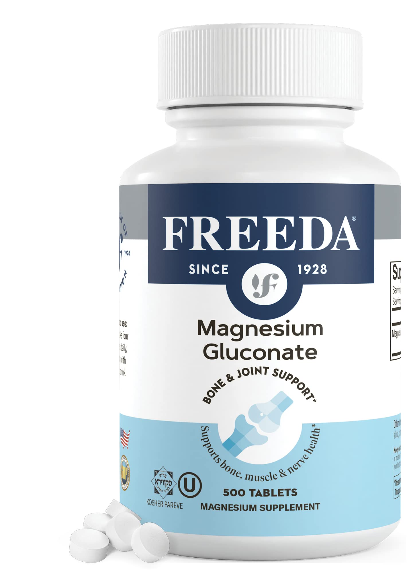 Freeda Magnesium Gluconate Vegan Supplement - 100 Tablets | Gentle and Highly Absorbable Magnesium Gluconate Supplement - Supporting Bone, Nerve & Muscle Function