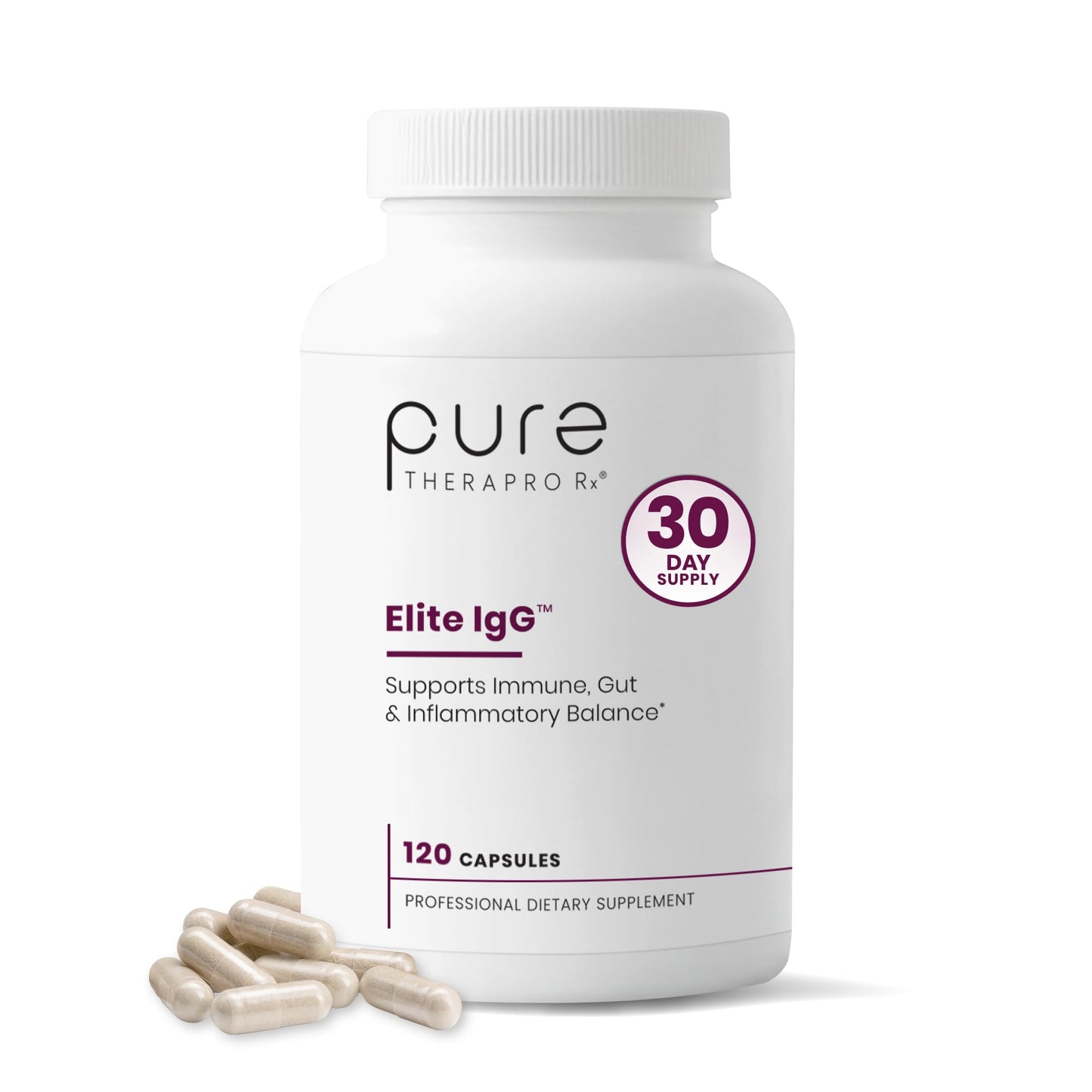 Pure Therapro Rx Elite IgG Immunoglobulin Supplement, 120 Caps - Gut Health & Immune Support, 1100 mg IgG, IGA & IgM, Sunflower Lecithin | Dairy & Gluten Free Colostrum Supplement Alternative