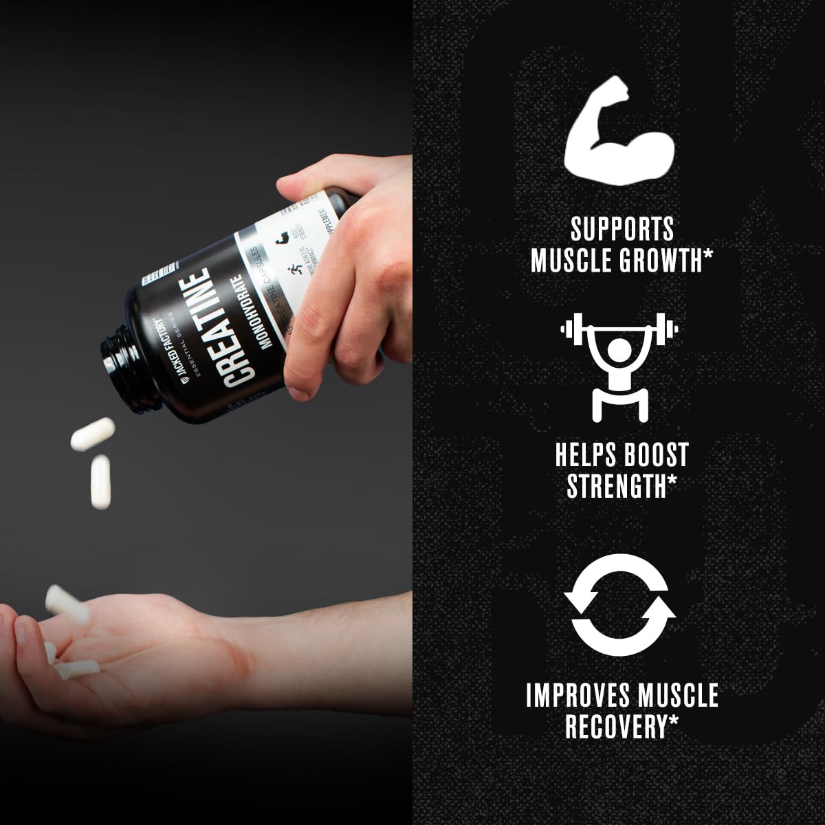 Jacked Factory Creatine Monohydrate Capsules - Creatine Supplement for Muscle Growth