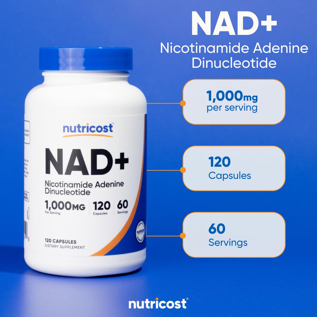 Nutricost NAD+ Supplement 1,000mg per Serving, 120 Capsules, 60 Servings | Nicotinamide Adenine Dinucleotide, Gluten-Free, Vegan