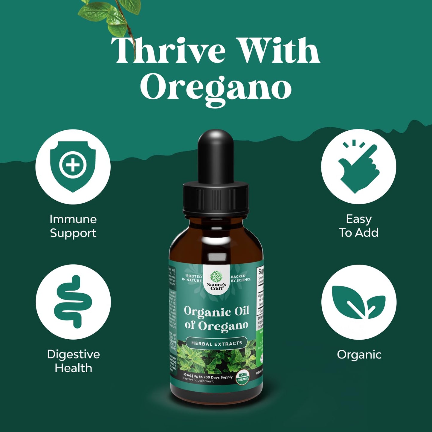 Organic Oregano Oil Drops - Super Concentrated Liquid Oil of Oregano with Carvacrol 60% for Digestion & Immune Support- Liquid Herbal Extract Tincture for Immune Strength & Healthy Intestines -1 Fl Oz