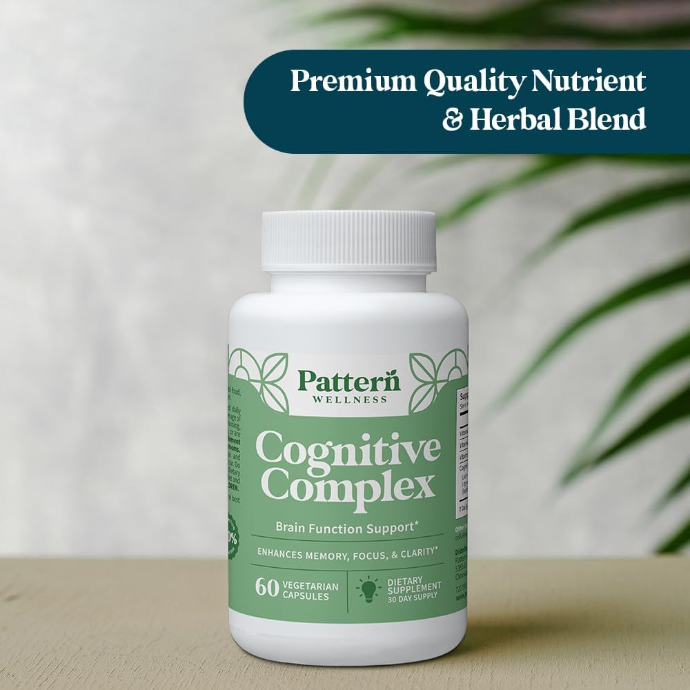 Pattern Wellness Cognitive Complex Supplement – Supports Brain Health & Mental Clarity – with Lion’s Mane, Bacopa & B Vitamins – 60 Vegetarian Capsules