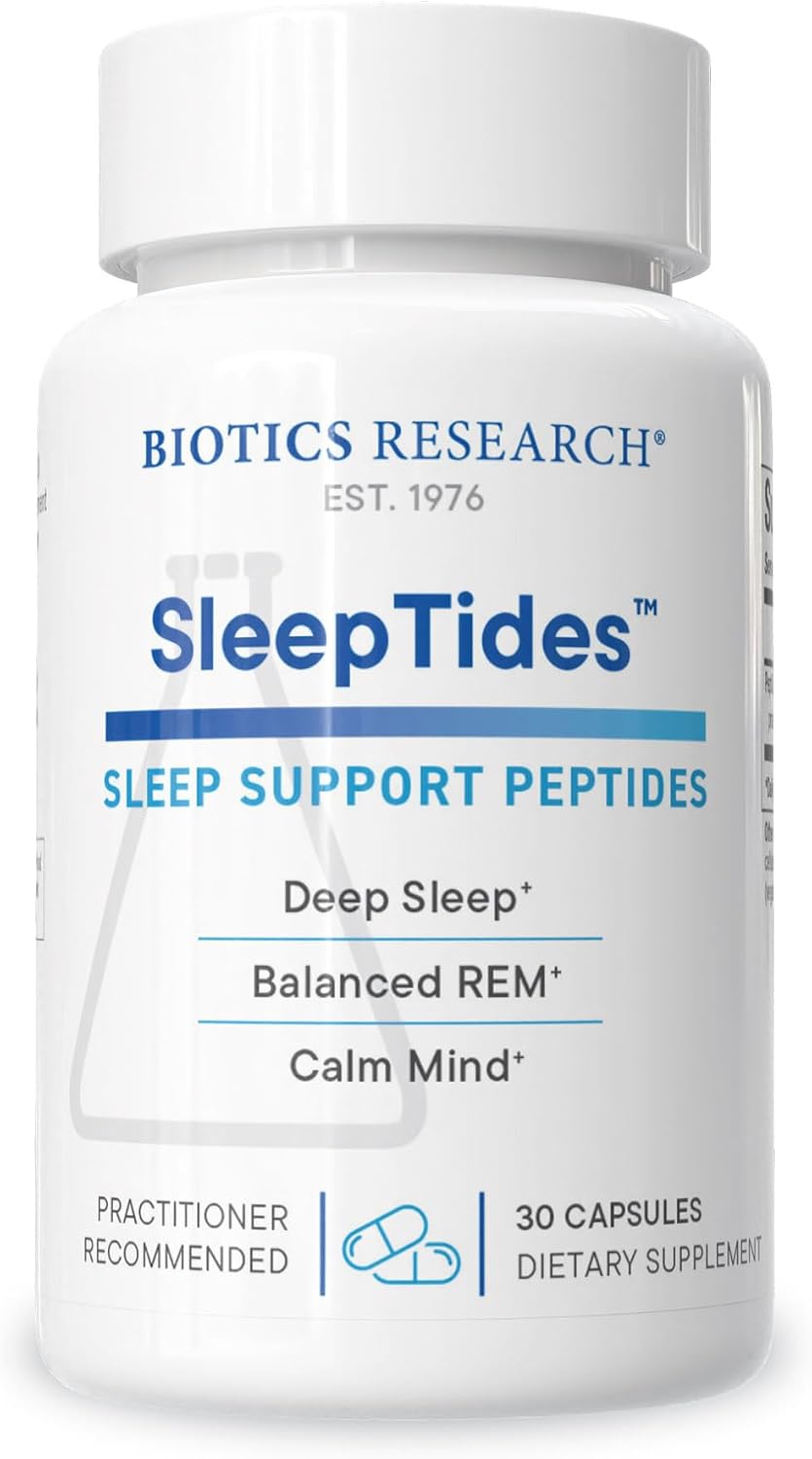 Biotics Research SleepTides - Plant Peptide Sleep Support for Deep and REM Sleep, Bioactive Rice Protein Peptides, Supports Healthy Cortisol Levels, Non-Habit Forming, Gluten, Dairy, GMO Free, 30 Caps