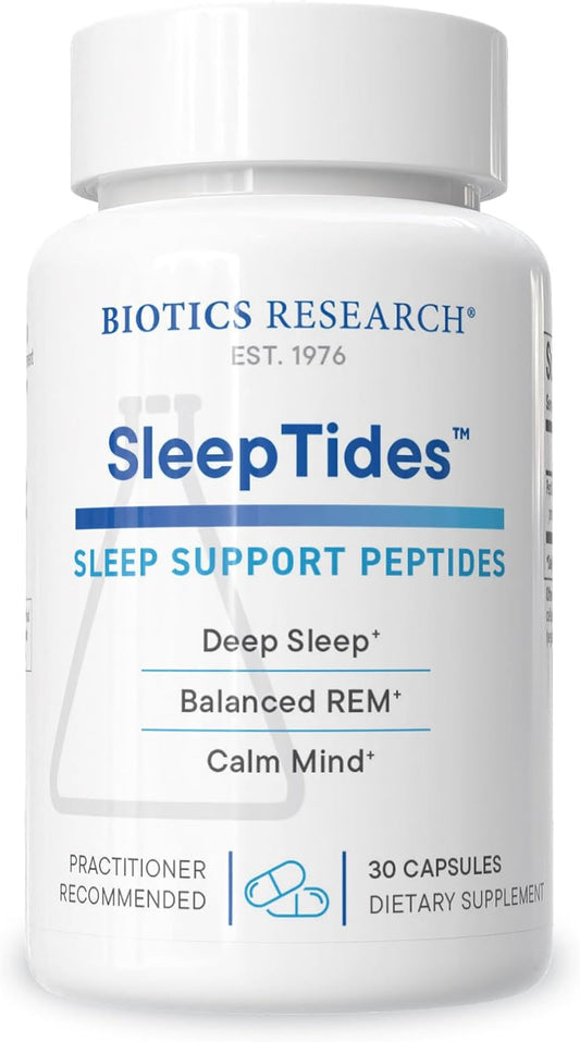 Biotics Research SleepTides - Plant Peptide Sleep Support for Deep and REM Sleep, Bioactive Rice Protein Peptides, Supports Healthy Cortisol Levels, Non-Habit Forming, Gluten, Dairy, GMO Free, 30 Caps
