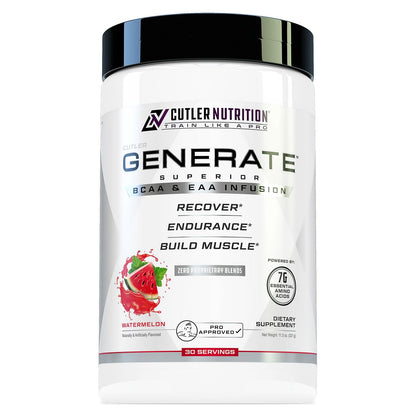 Cutler Nutrition Generate Sour Rainbow Candy BCAA EAA Powder, 30 Servings | 12.95 oz | 5g BCAAs and 2g EAAs per serving for post-workout recovery, hydration, lean muscle support and protein synthesis