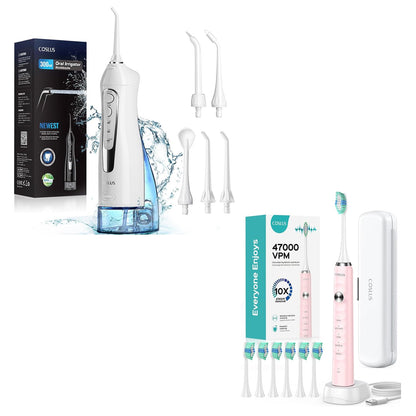 COSLUS Water Dental Flosser Teeth Pick: Portable Cordless Oral Irrigator 300ML Rechargeable and Electric Toothbrush for Adults Kids Wireless Rechargeable Tooth Brush