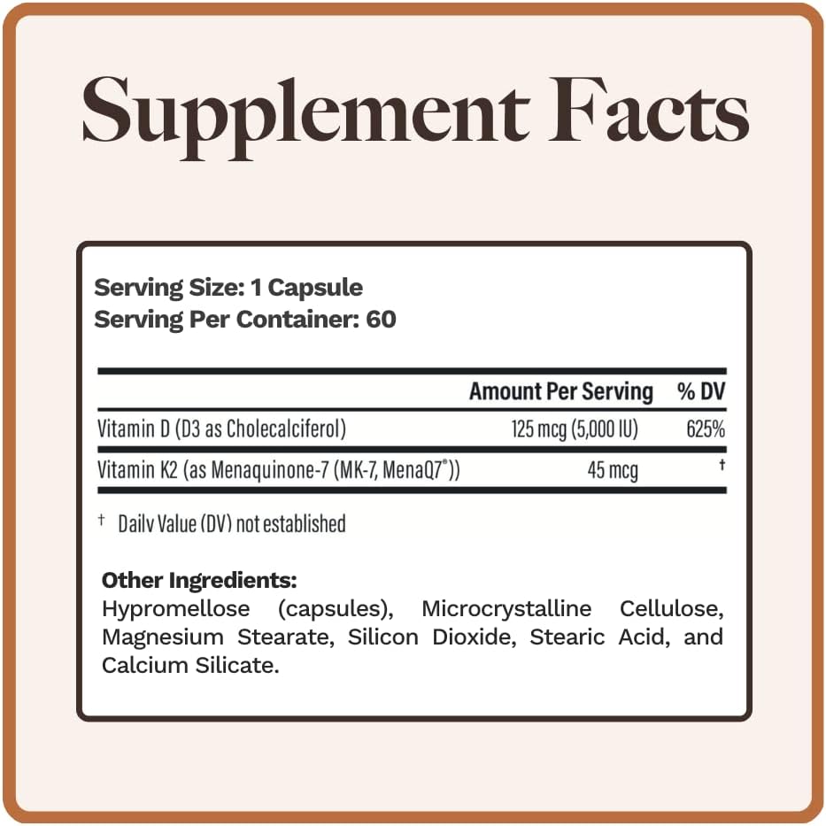 Utzy Naturals Vitamin K2 + D3 | High Dose K2 | 60 Servings