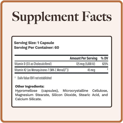 Utzy Naturals Vitamin K2 + D3 | High Dose K2 | 60 Servings