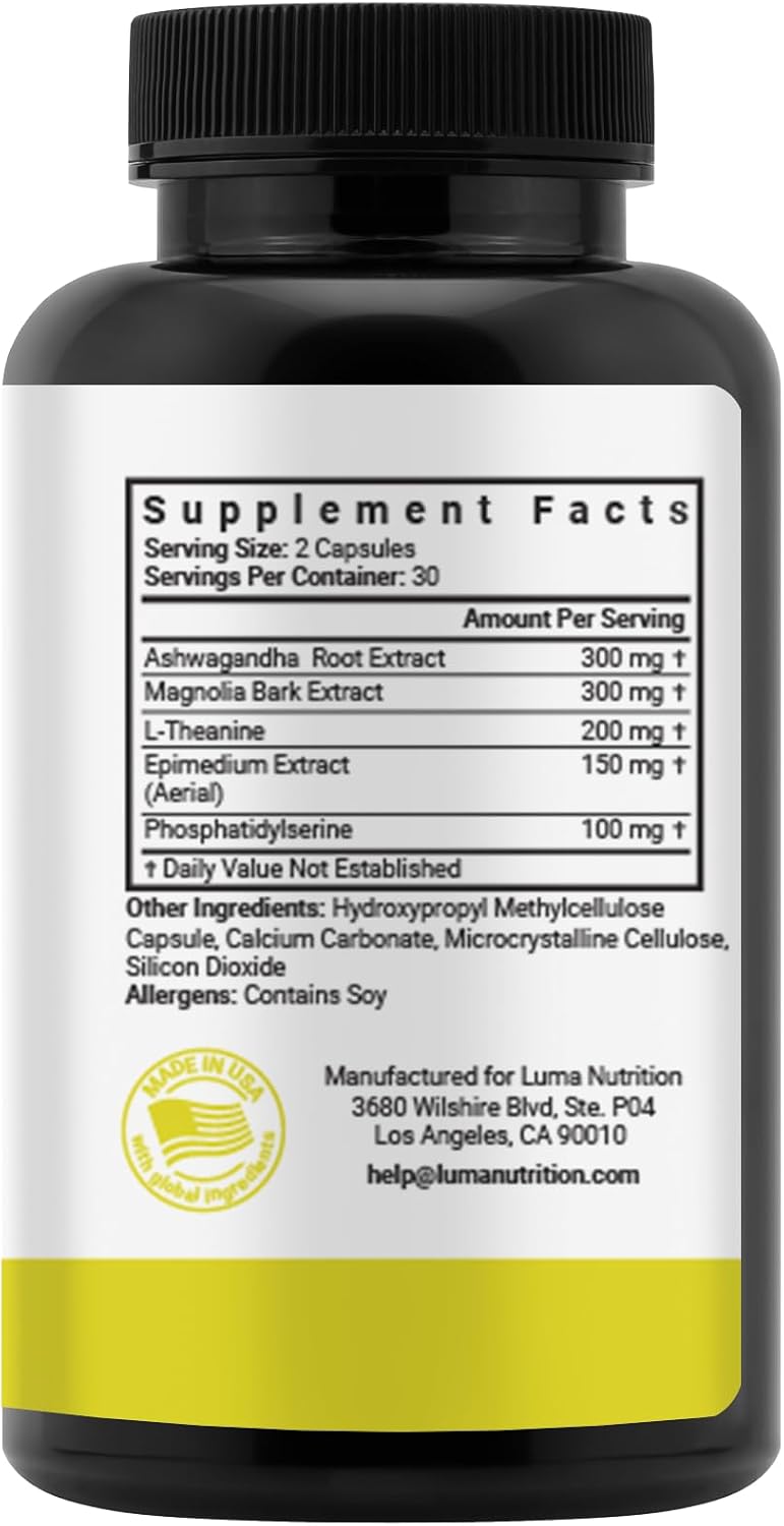 Luma Nutrition Cortisol Supplement for Women and Men - 60 Capsules