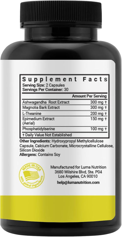Luma Nutrition Cortisol Supplement for Women and Men - 60 Capsules