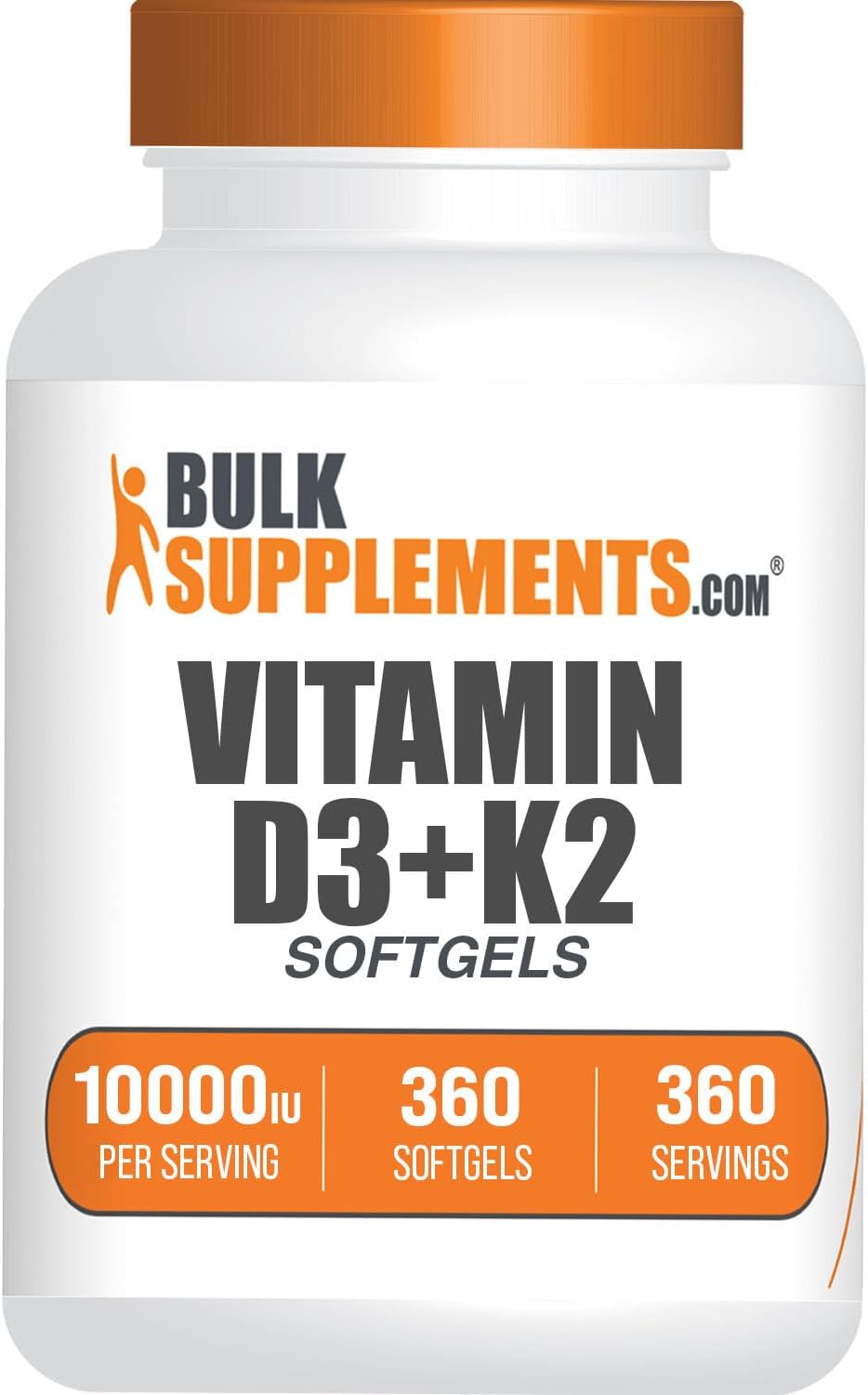 BulkSupplements.com Vitamin D3 + K2 10000 IU Softgels - K2 D3 Vitamin Supplement, for Immune Health - Gluten Free, 1 Softgel per Serving, 360 Count (Pack of 1)