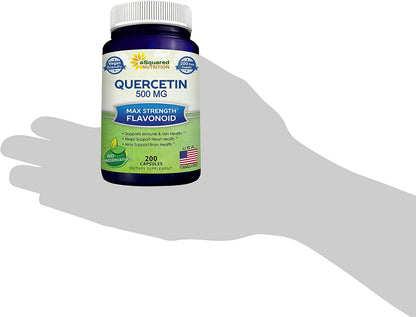 Quercetin 500mg Supplement - 200 Capsules - Dihydrate Powder Complex Pills | Max Strength Quercetin Dihydrate Supplements to Support Cardiovascular Health & Help Improve Immune Response