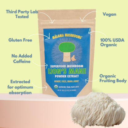 Malama All-Day Vitality Bundle – Lion’s Mane, Cordyceps & Reishi Mushroom Extract Powders – Organic Adaptogenic Superfood Trio for Focus, Energy & Relaxation – Vegan Supplements 3.5 oz (3-Pack)