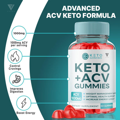 Keto Genesis Keto ACV Gummies Advanced Weight Loss, Ketogenesis Keto + ACV 1000MG