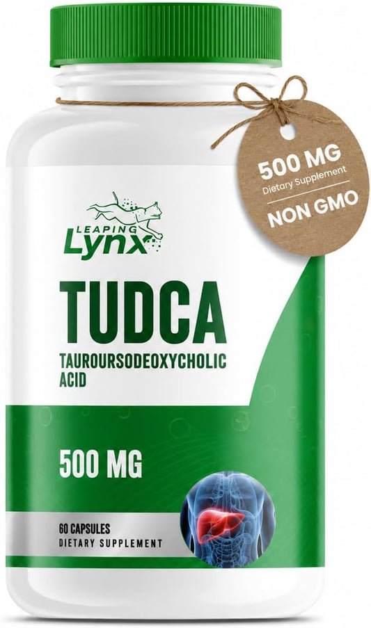 Leaping Lynx TUDCA 500mg – Tauroursodeoxycholic Acid Supplement – 60 Capsules – TUDCA Liver Support Supplement – Bile Acid Digestive Support – Non-GMO, ISO-Certified