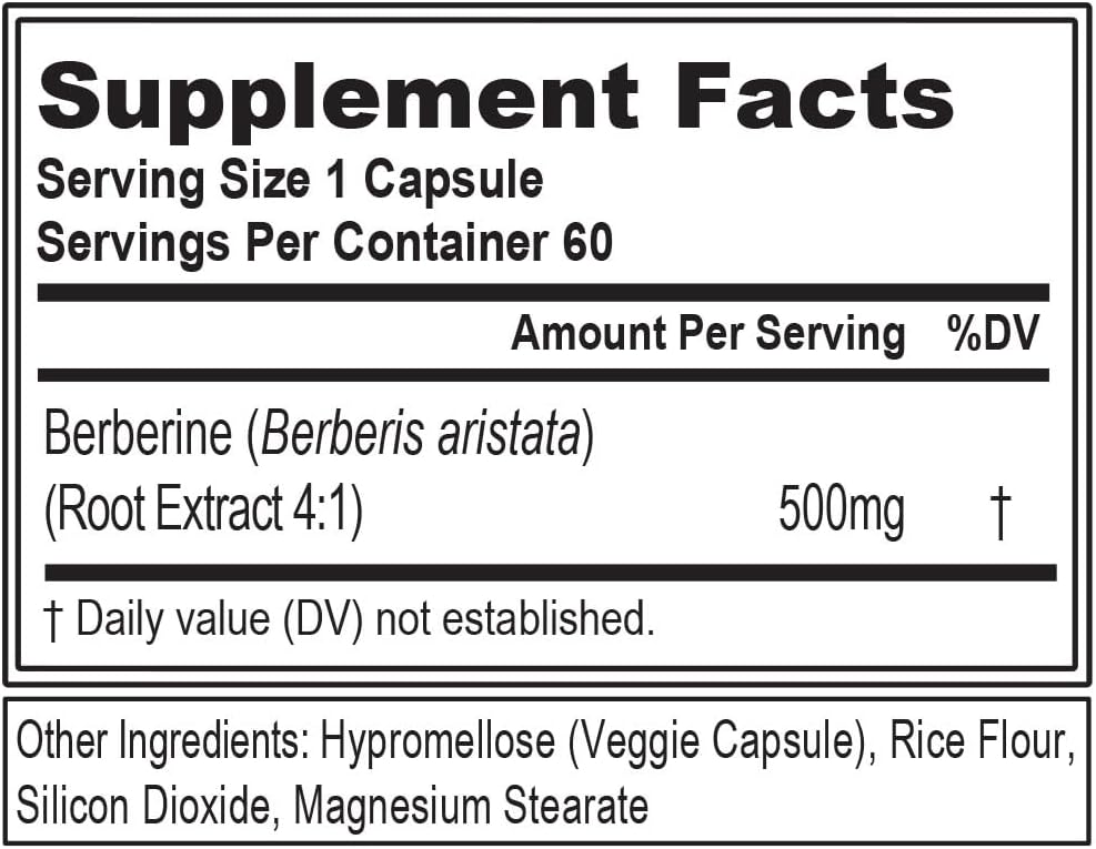 Evlution Nutrition Berberine - Supports Heart Health & Overall Health - 500mg Pure Berberine Per Serving - Vegan Formula - Non-GMO - Dietary Supplement - 60 Servings - 60 Veggie Capsules