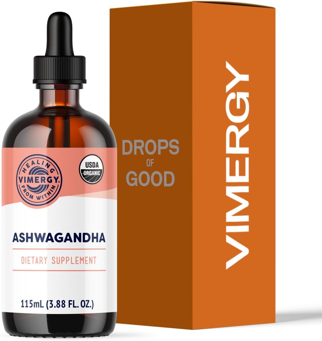 Vimergy USDA Organic Ashwagandha Liquid Extract – 57 2mL Servings (220mg Extract per Serving). Stress Adaptogen, Cognitive & Sleep Support. Alcohol-Free, Non-GMO (115 mL)