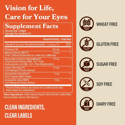 DAIKEN Lutein and Zeaxanthin Supplements, AREDS 2 Inspired Formula with Astaxanthin, Maqui Berry, Bilberry, Flaxseed Oil & Vitamin E, 30 Softgels (Pack of 2)