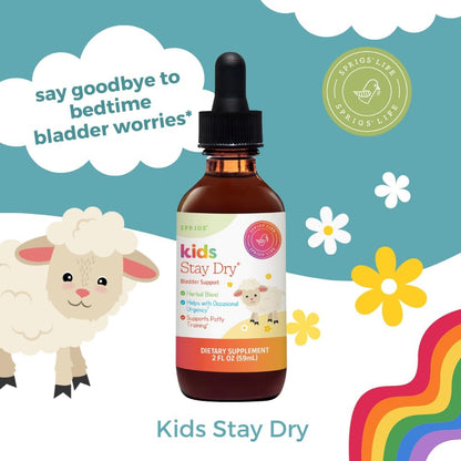 SPRIGS Kids Stay Dry Bladder Support Supplement, 2 Fl Oz | A Herbal Blend of Agrimony & Organic Plantain Leaf I Supports Bladder Control, & Potty Training for Less Bedwetting & Urinary Health