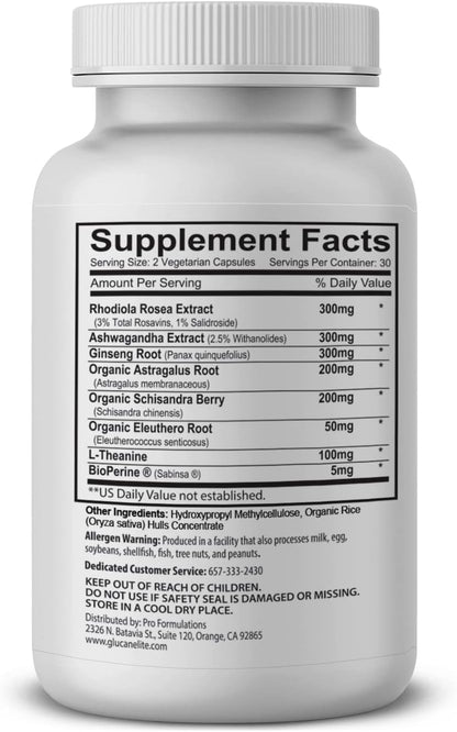 Pro Formulations MD Adaptogen Elite - Synergistic Blend - 60 vcaps - Balances Cortisol & Natural Energy - Enhanced with Rhodiola, Ashwagandha, Astragalus, Schisandra, Eleuthero, L-Theanine