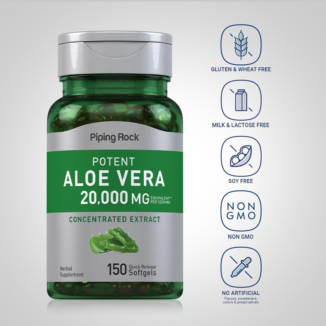 Piping Rock Aloe Vera Supplement | 150 Softgels | Concentrated Herbal Extract | Non-GMO and Gluten Free Formula