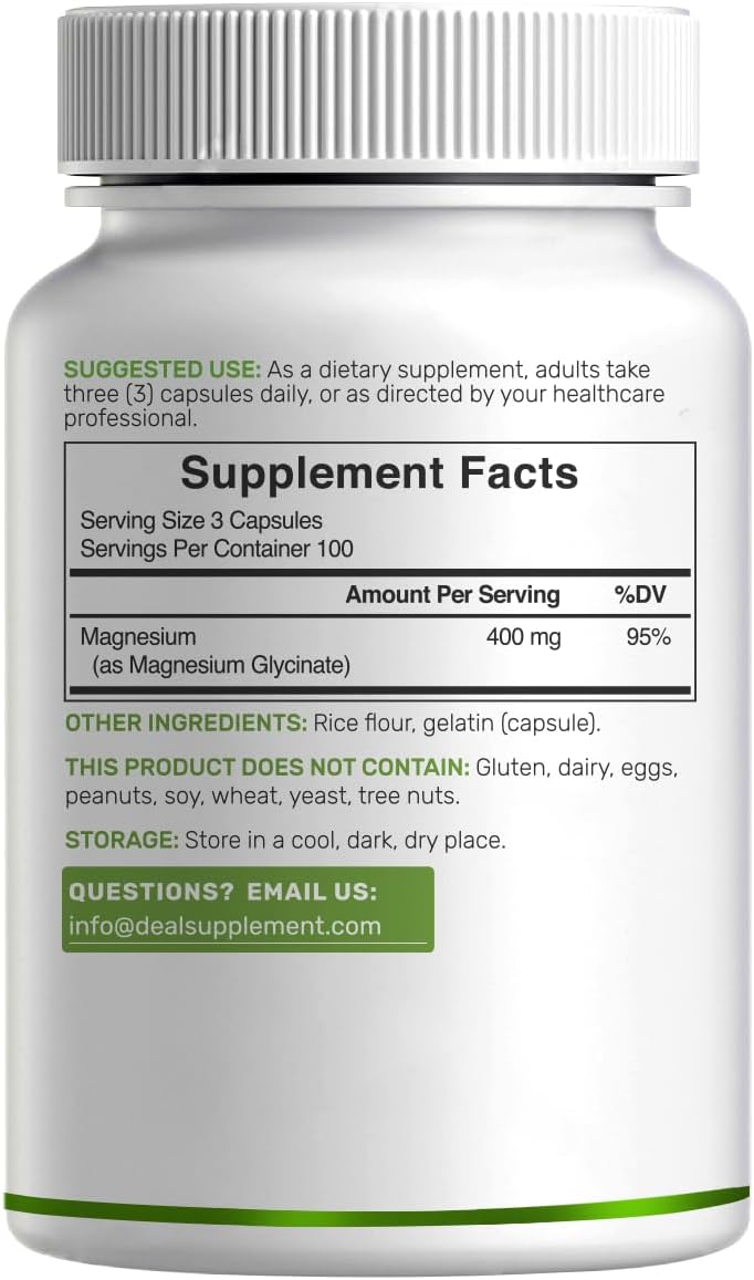 Magnesium Glycinate 400mg, 300 Capsules | 100% Chelated for Easy Absorption | Essential Mineral Supplement for Muscle, Sleep, & Heart Health*