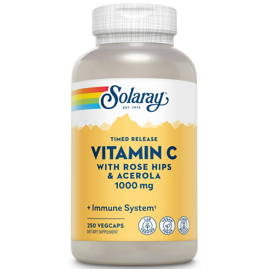 SOLARAY Vitamin C 1000mg - Time Release Vitamin C Capsules w/Rose HIPS and Acerola for Bioflavonoid Support - Two-Stage, All-Day Immune Support - Vegan, 60 Day Guarantee