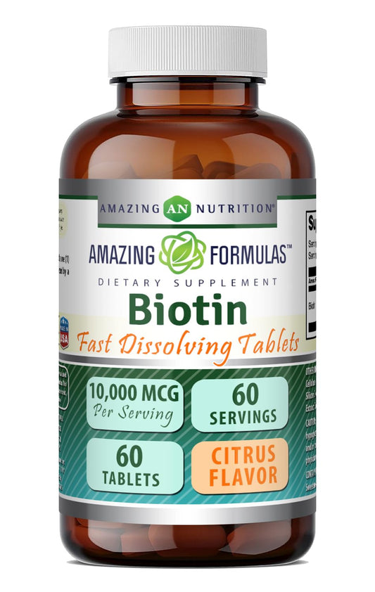 Amazing Formulas Biotin 10,000 mcg | Fast Dissolve Tablets | Non-GMO | Gluten Free Supplement | Made in USA (Strawberry, 60 Count)