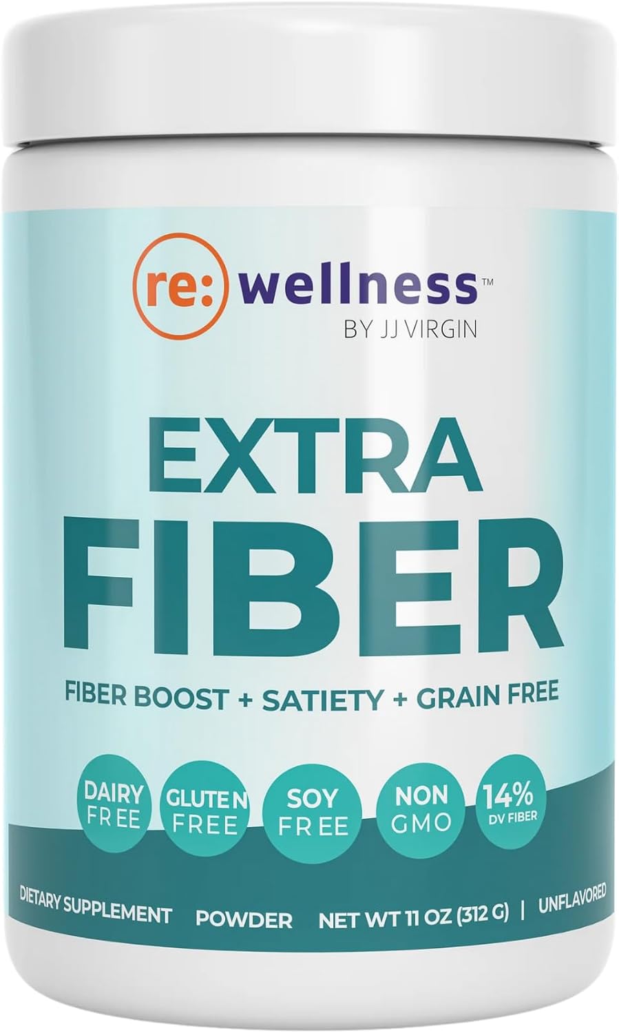 Reignite Wellness by JJ Virgin | Extra Fiber | 12 Fiber Powder Supplement with Psyllium Husk, Pectin, Flax, Cranberry Seed & More | Supports Gut Health | 60 Servings